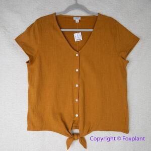 New! J. Crew Textured tie-front top in‎ gold, size L